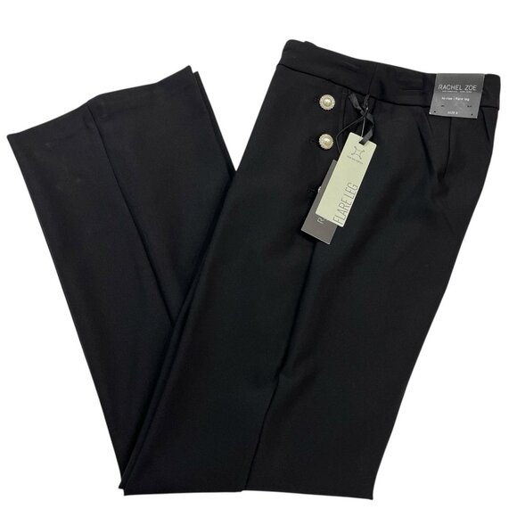 Rachel Zoe Pants Women 6 Black Hi Rise Flare Leg Jersey Knit Pearl Button Detail - Picture 1 of 12